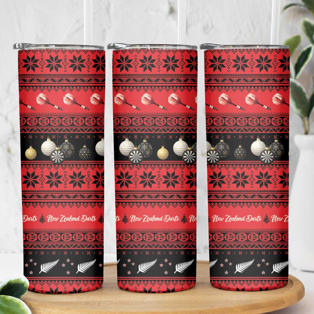 New Zealand Darts Christmas Skinny Tumbler Merry Xmas Aotearoa Maori Red - Polynesian Pride