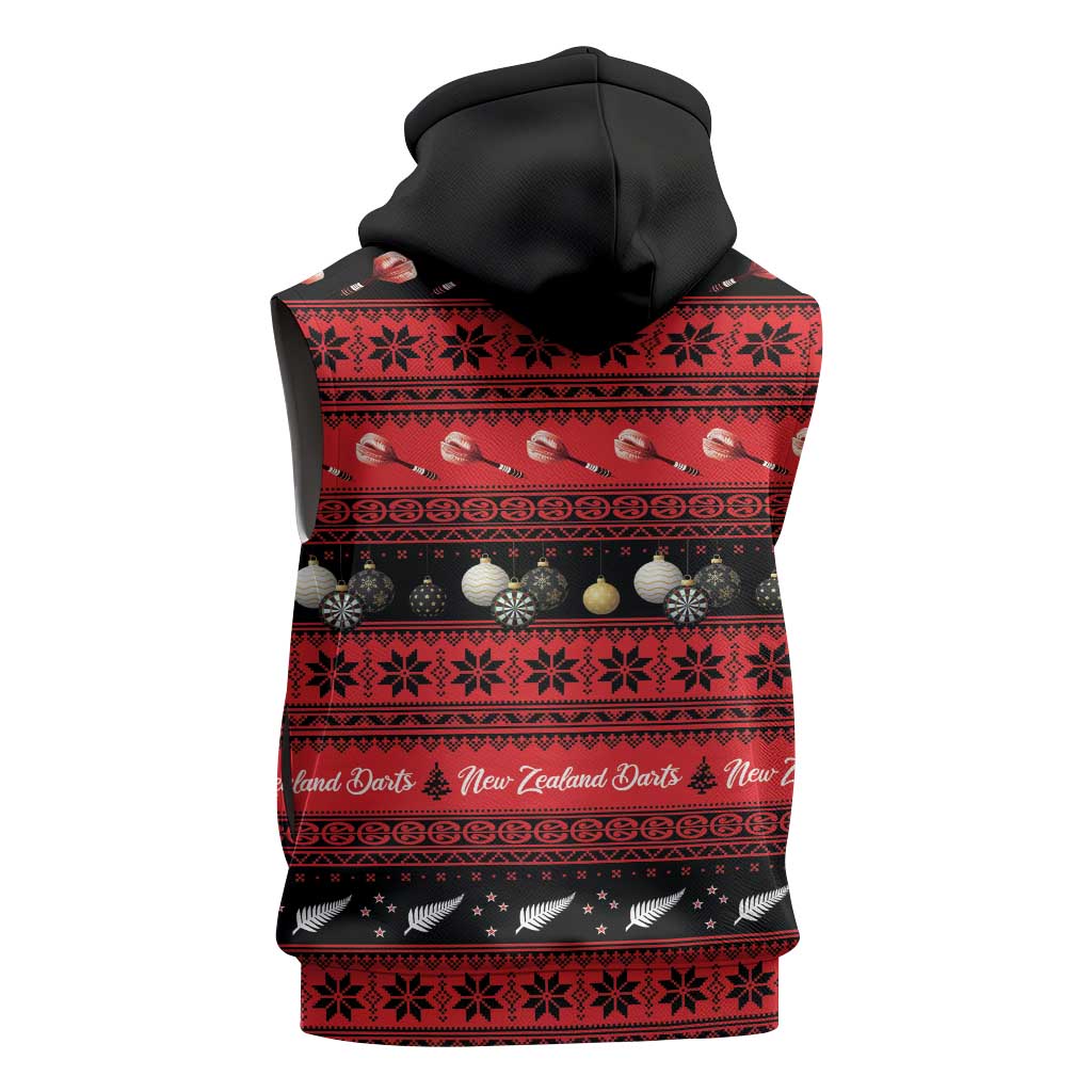 New Zealand Darts Christmas Sleeveless Zip Hoodie Merry Xmas Aotearoa Maori Red - Polynesian Pride