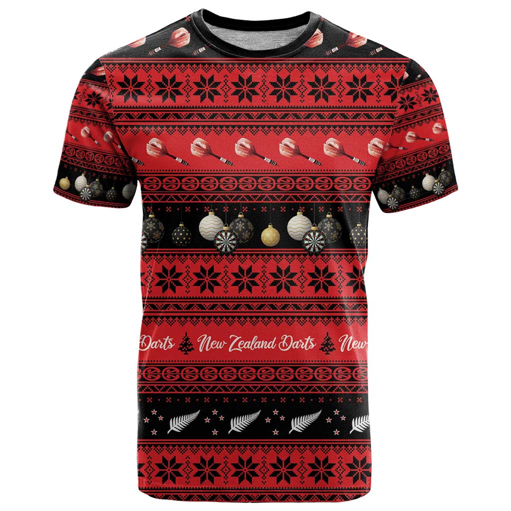 New Zealand Darts Christmas T Shirt Merry Xmas Aotearoa Maori Red - Polynesian Pride