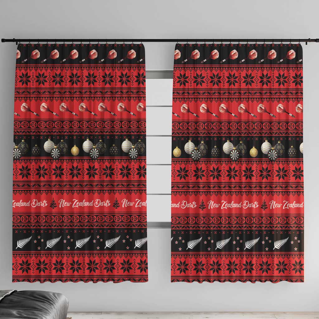 New Zealand Darts Christmas Window Curtain Merry Xmas Aotearoa Maori Red - Polynesian Pride