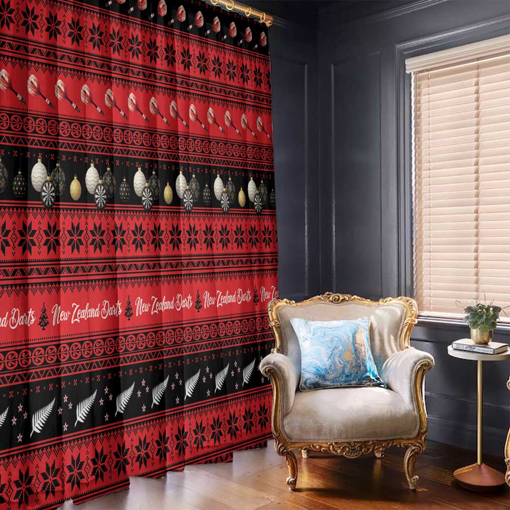 New Zealand Darts Christmas Window Curtain Merry Xmas Aotearoa Maori Red - Polynesian Pride