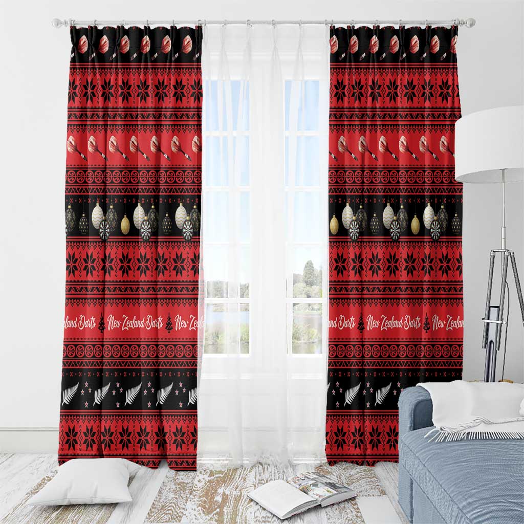 New Zealand Darts Christmas Window Curtain Merry Xmas Aotearoa Maori Red - Polynesian Pride