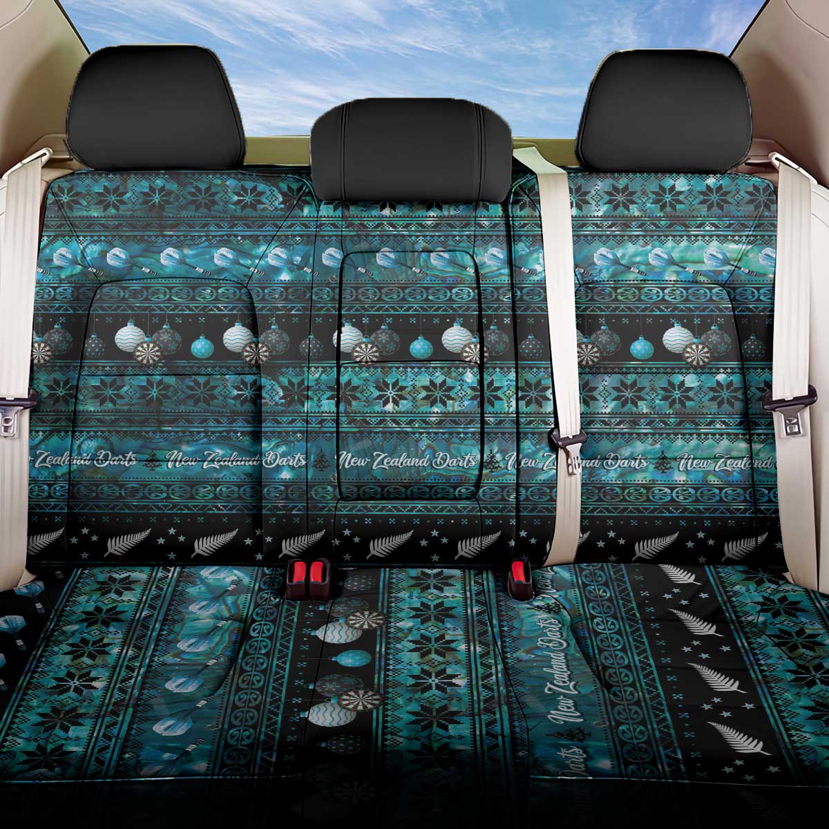 New Zealand Darts Christmas Back Car Seat Cover Merry Xmas Aotearoa Maori Paua Shell - Polynesian Pride