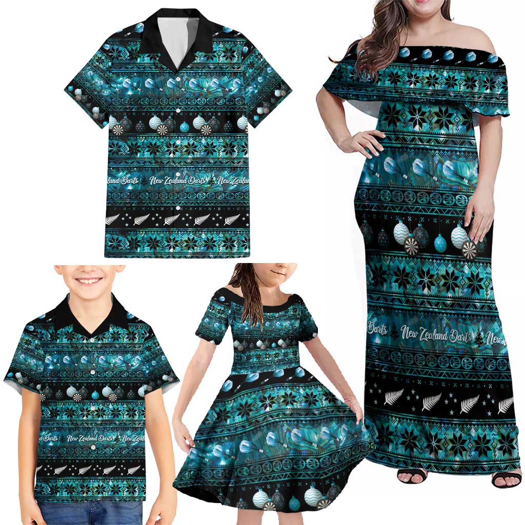 New Zealand Darts Christmas Family Matching Off Shoulder Maxi Dress and Hawaiian Shirt Merry Xmas Aotearoa Maori Paua Shell - Polynesian Pride
