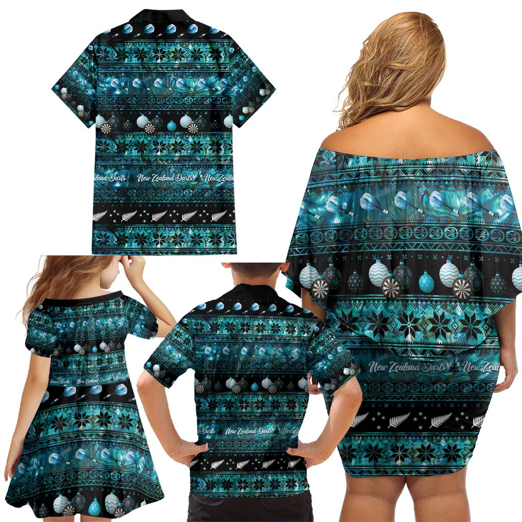 New Zealand Darts Christmas Family Matching Off Shoulder Short Dress and Hawaiian Shirt Merry Xmas Aotearoa Maori Paua Shell - Polynesian Pride