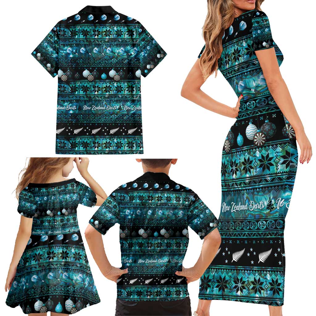 New Zealand Darts Christmas Family Matching Short Sleeve Bodycon Dress and Hawaiian Shirt Merry Xmas Aotearoa Maori Paua Shell - Polynesian Pride