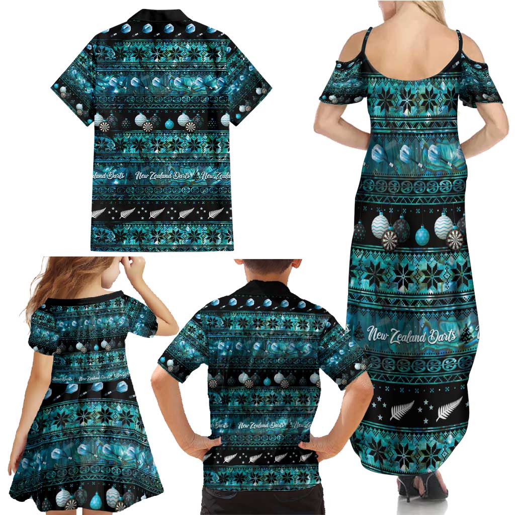 New Zealand Darts Christmas Family Matching Summer Maxi Dress and Hawaiian Shirt Merry Xmas Aotearoa Maori Paua Shell - Polynesian Pride