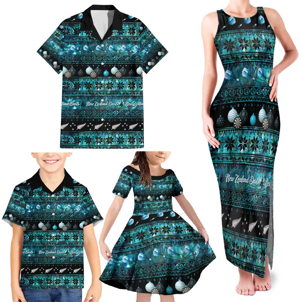 New Zealand Darts Christmas Family Matching Tank Maxi Dress and Hawaiian Shirt Merry Xmas Aotearoa Maori Paua Shell - Polynesian Pride