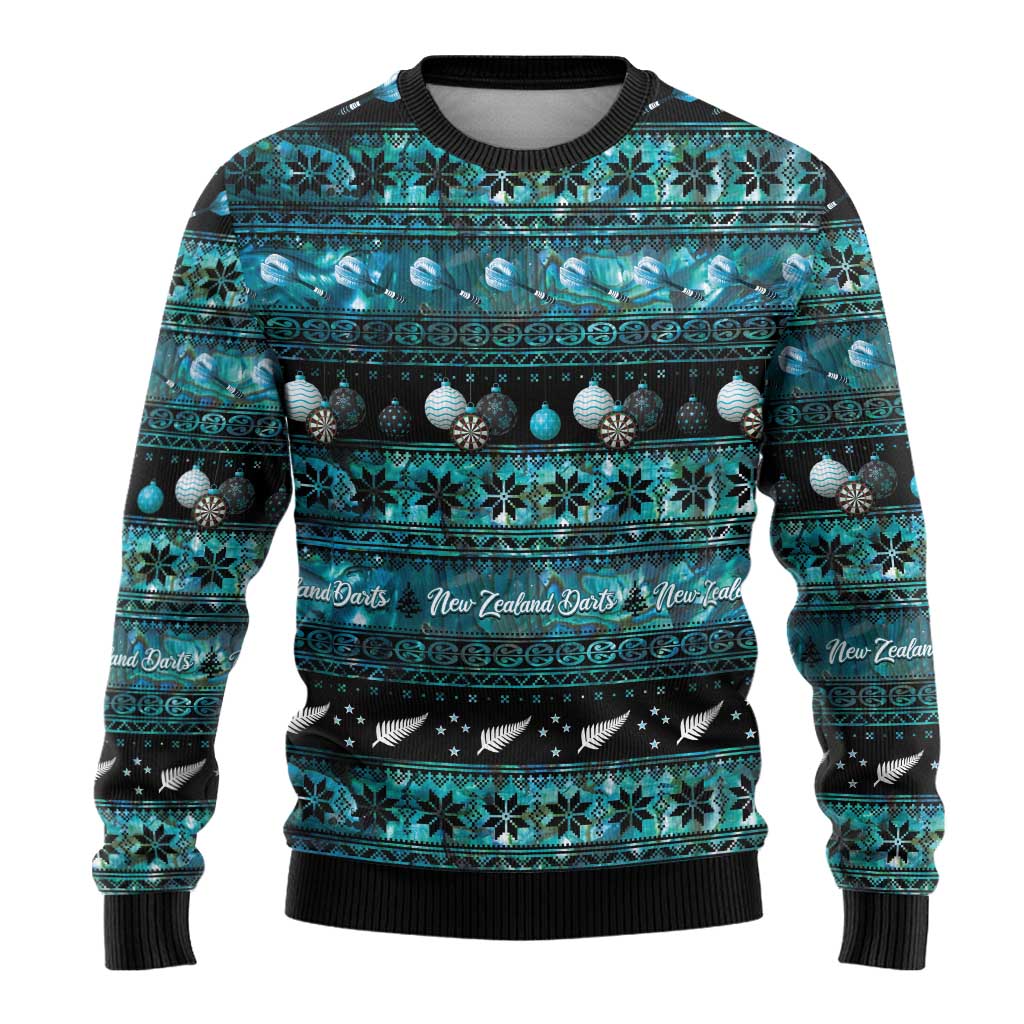 New Zealand Darts Christmas Ugly Christmas Sweater Merry Xmas Aotearoa Maori Paua Shell - Polynesian Pride
