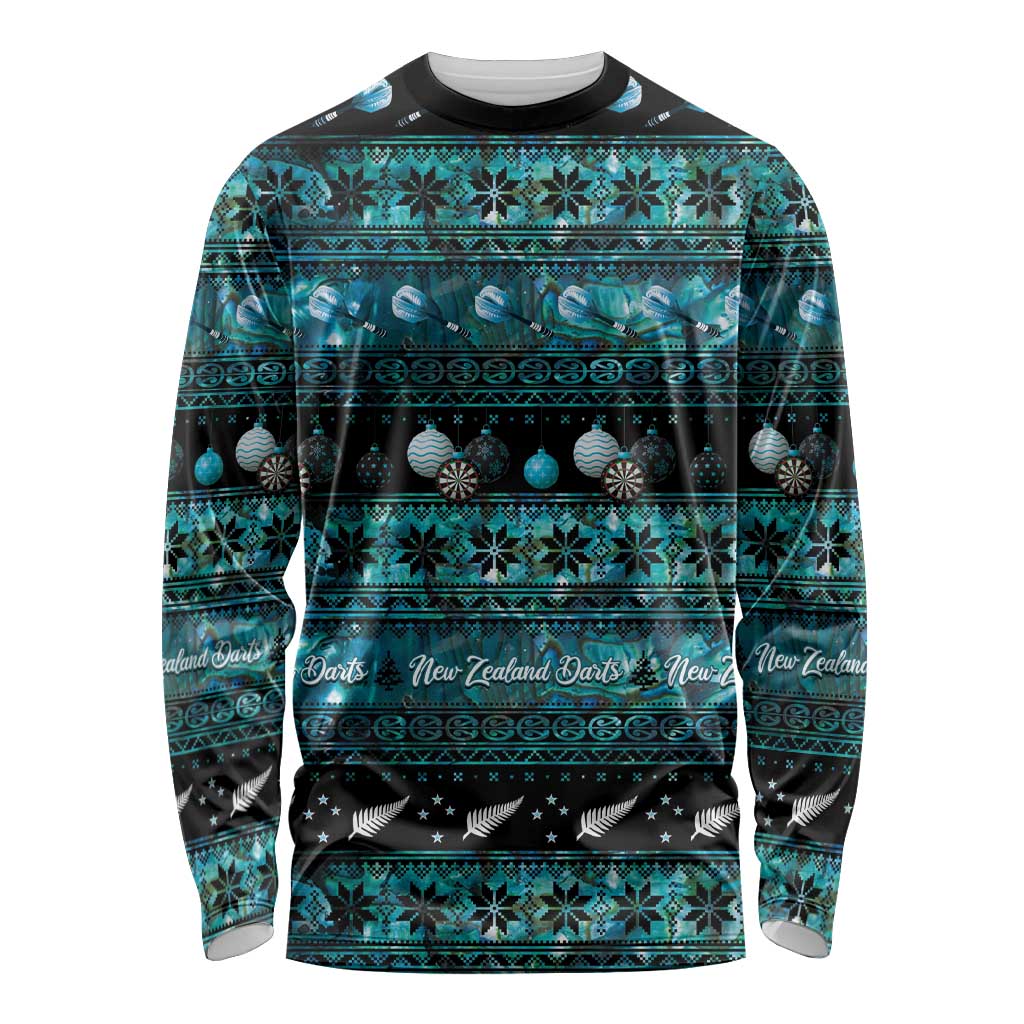 New Zealand Darts Christmas Long Sleeve Shirt Merry Xmas Aotearoa Maori Paua Shell - Polynesian Pride
