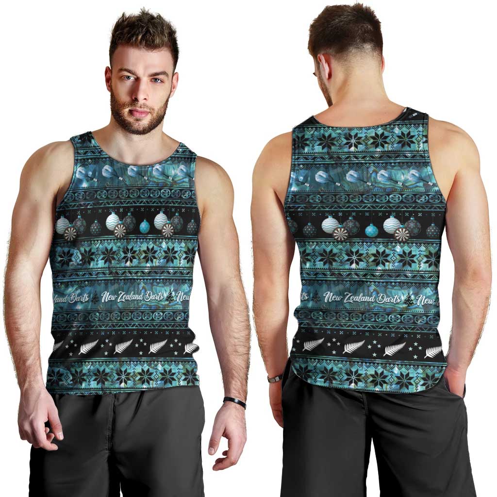 New Zealand Darts Christmas Men Tank Top Merry Xmas Aotearoa Maori Paua Shell - Polynesian Pride