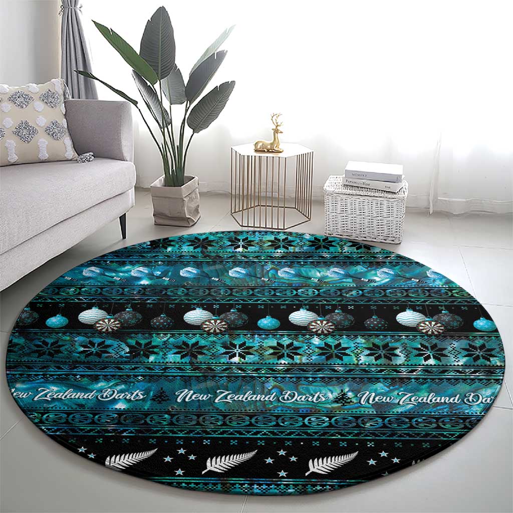 New Zealand Darts Christmas Round Carpet Merry Xmas Aotearoa Maori Paua Shell - Polynesian Pride