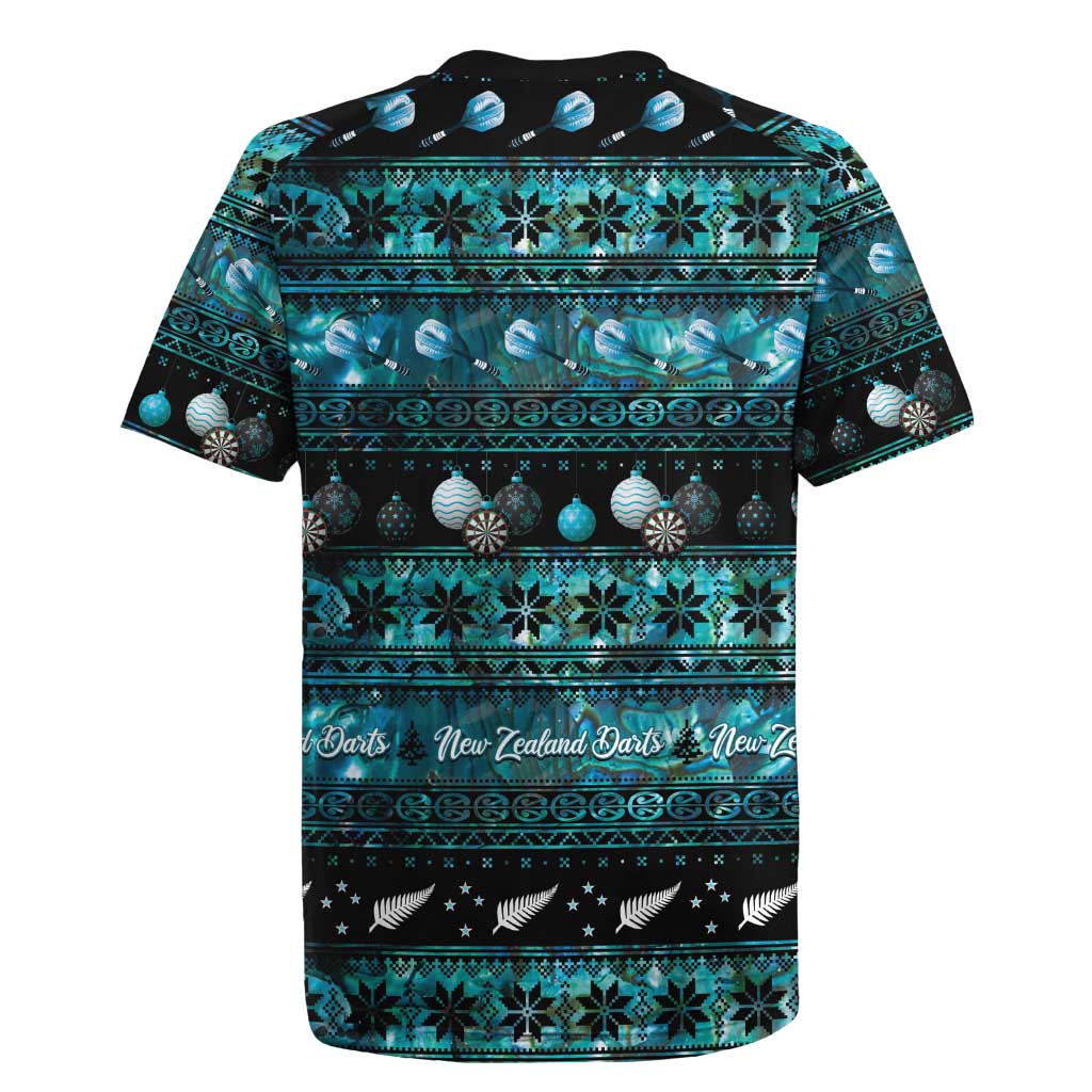 New Zealand Darts Christmas Rugby Jersey Merry Xmas Aotearoa Maori Paua Shell - Polynesian Pride