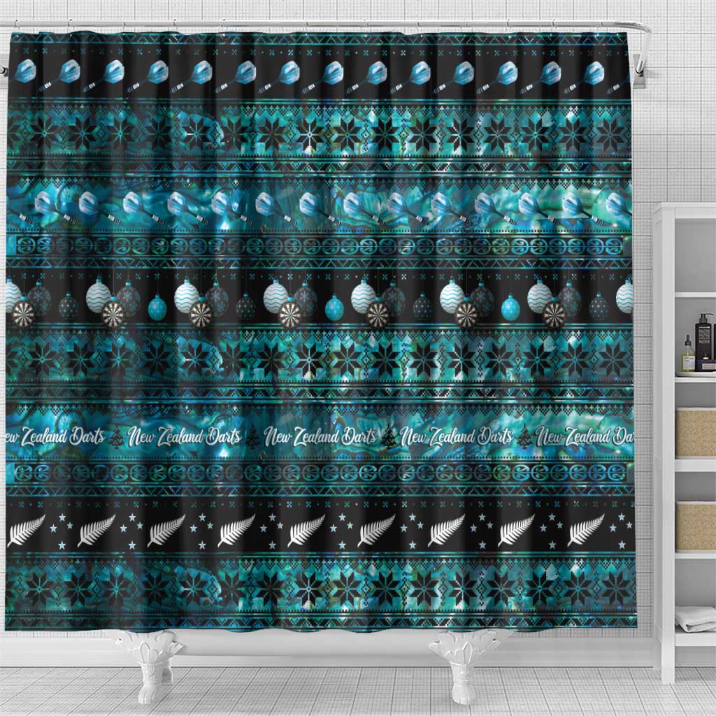 New Zealand Darts Christmas Shower Curtain Merry Xmas Aotearoa Maori Paua Shell - Polynesian Pride