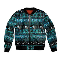 New Zealand Darts Christmas Sleeve Zip Bomber Jacket Merry Xmas Aotearoa Maori Paua Shell - Polynesian Pride
