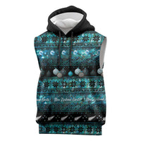 New Zealand Darts Christmas Sleeveless Hoodie Merry Xmas Aotearoa Maori Paua Shell - Polynesian Pride