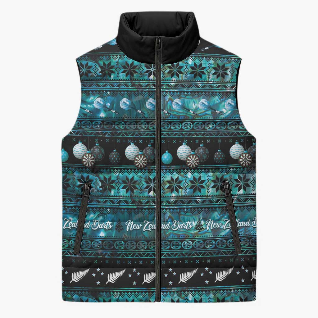 New Zealand Darts Christmas Sleeveless Puffer Jacket Merry Xmas Aotearoa Maori Paua Shell - Polynesian Pride