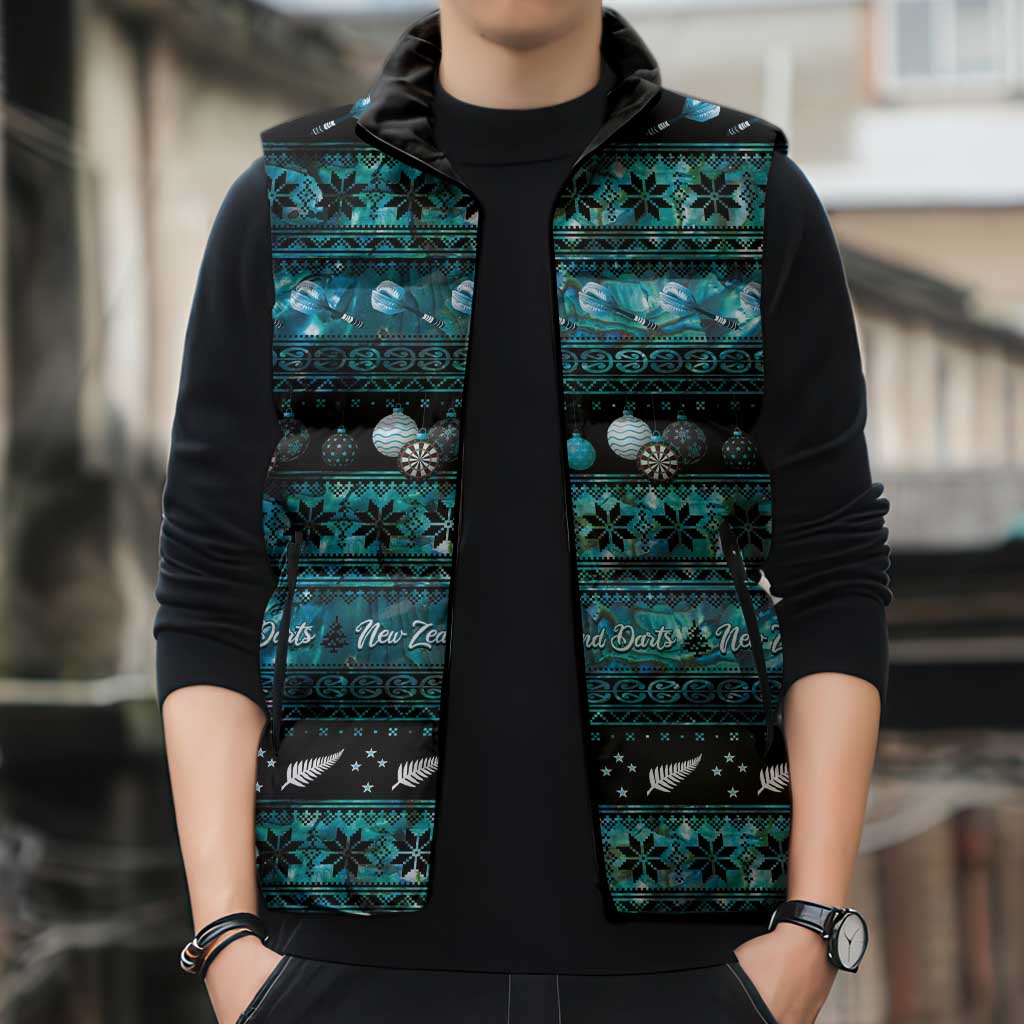 New Zealand Darts Christmas Sleeveless Puffer Jacket Merry Xmas Aotearoa Maori Paua Shell - Polynesian Pride