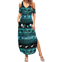 New Zealand Darts Christmas Summer Maxi Dress Merry Xmas Aotearoa Maori Paua Shell - Polynesian Pride