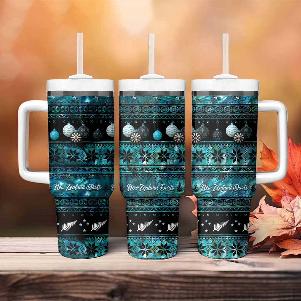 New Zealand Darts Christmas Tumbler With Handle Merry Xmas Aotearoa Maori Paua Shell - Polynesian Pride