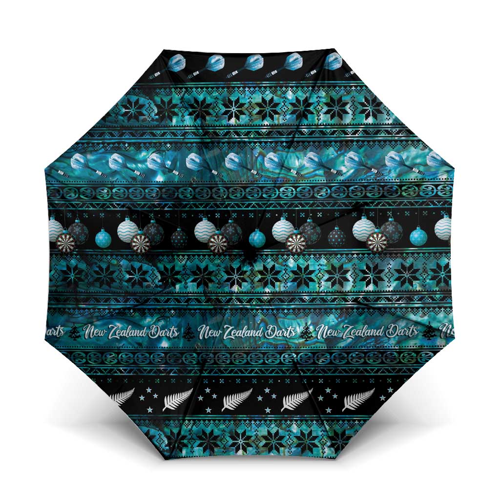 New Zealand Darts Christmas Umbrella Merry Xmas Aotearoa Maori Paua Shell - Polynesian Pride