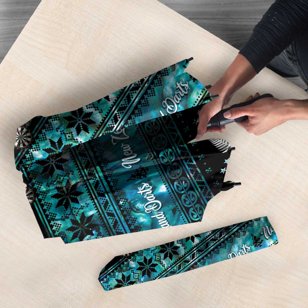 New Zealand Darts Christmas Umbrella Merry Xmas Aotearoa Maori Paua Shell - Polynesian Pride
