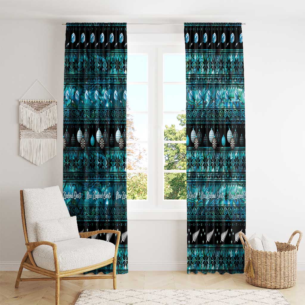 New Zealand Darts Christmas Window Curtain Merry Xmas Aotearoa Maori Paua Shell - Polynesian Pride