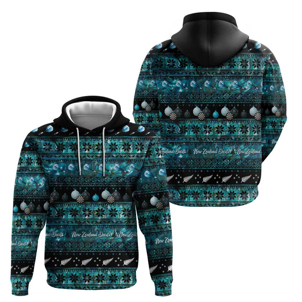 New Zealand Darts Christmas Zip Hoodie Merry Xmas Aotearoa Maori Paua Shell - Polynesian Pride
