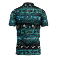 New Zealand Darts Christmas Zipper Polo Shirt Merry Xmas Aotearoa Maori Paua Shell - Polynesian Pride