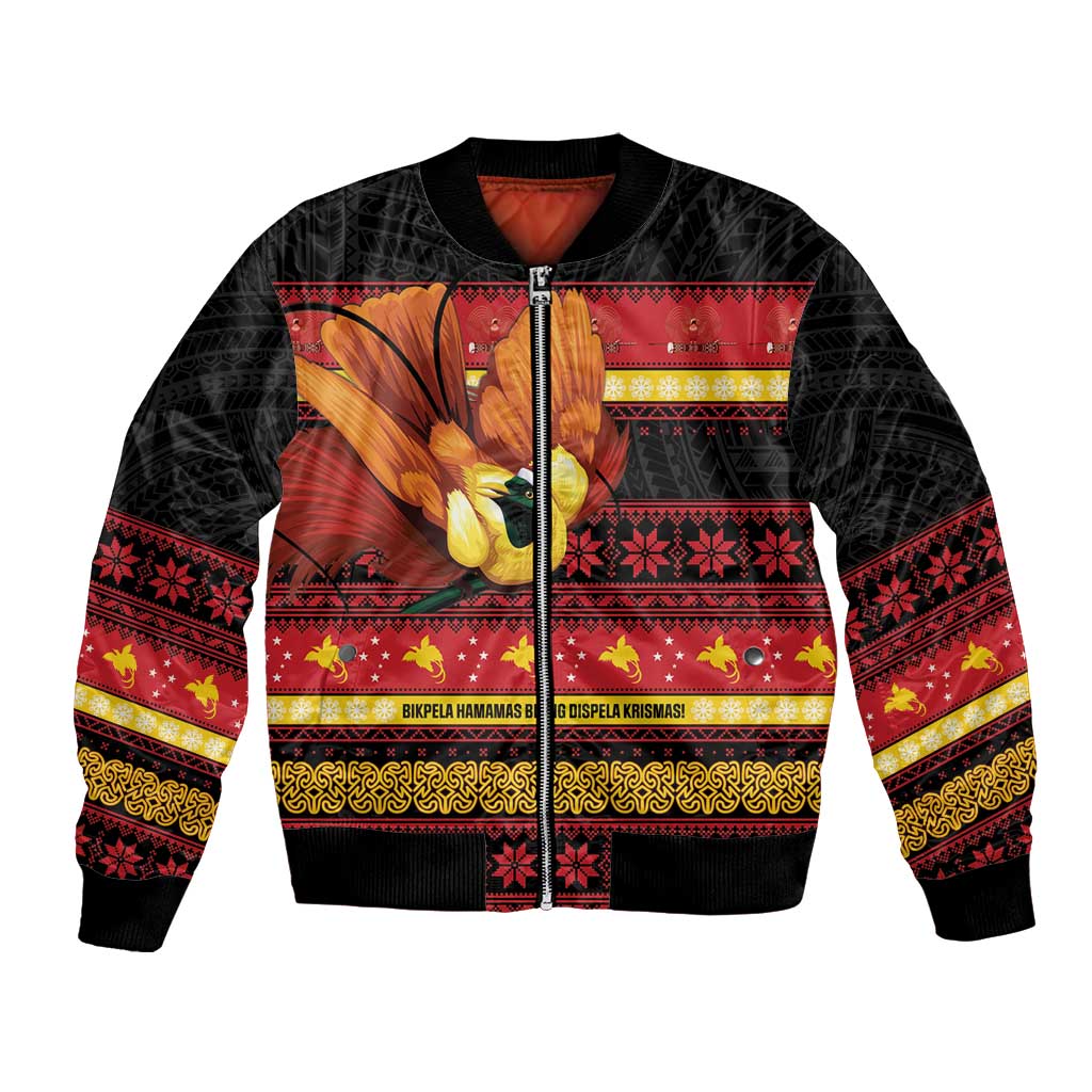 Papua New Guinea Christmas Bomber Jacket Bikpela hamamas blong dispela Krismas - Polynesian Pride