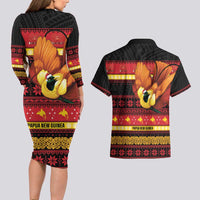 Papua New Guinea Christmas Couples Matching Long Sleeve Bodycon Dress and Hawaiian Shirt Bikpela hamamas blong dispela Krismas - Polynesian Pride
