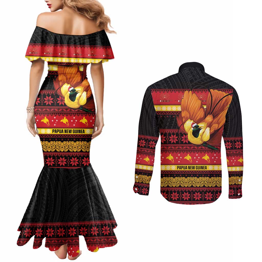 Papua New Guinea Christmas Couples Matching Mermaid Dress and Long Sleeve Button Shirt Bikpela hamamas blong dispela Krismas - Polynesian Pride