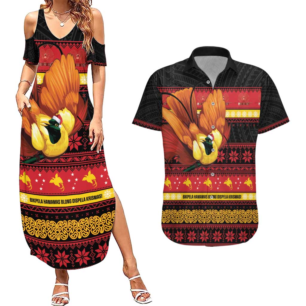 Papua New Guinea Christmas Couples Matching Summer Maxi Dress and Hawaiian Shirt Bikpela hamamas blong dispela Krismas - Polynesian Pride
