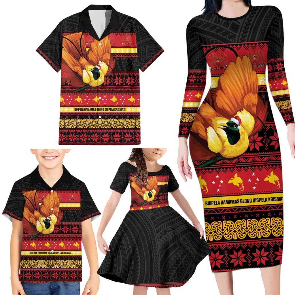 Papua New Guinea Christmas Family Matching Long Sleeve Bodycon Dress and Hawaiian Shirt Bikpela hamamas blong dispela Krismas - Polynesian Pride