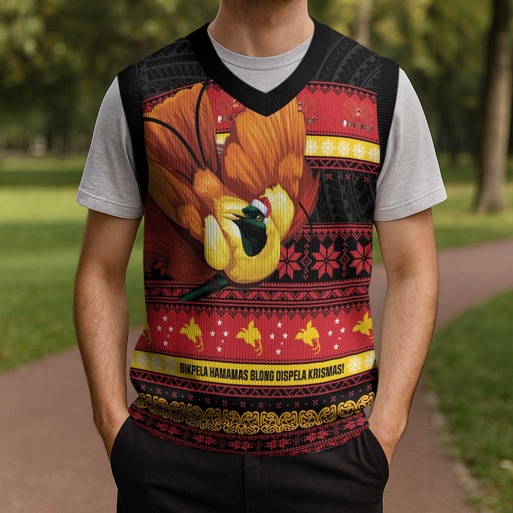 Papua New Guinea Christmas Knitted V-Neck Vest Bikpela hamamas blong dispela Krismas - Polynesian Pride