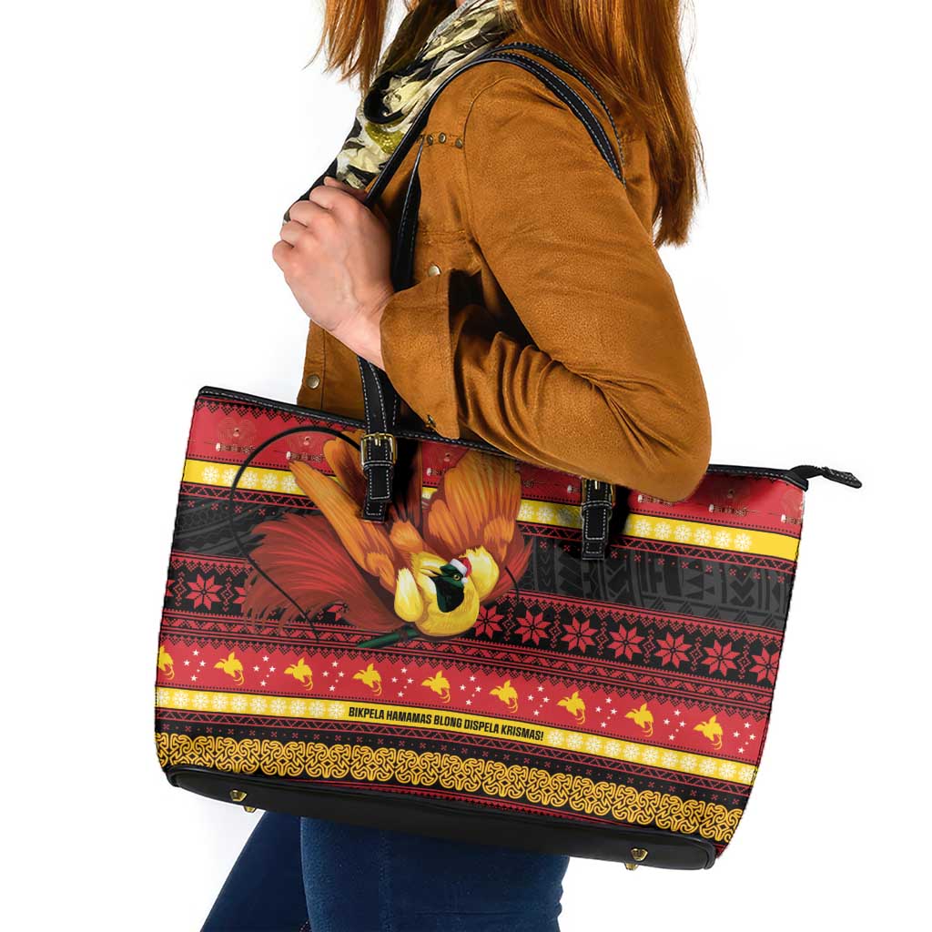 Papua New Guinea Christmas Leather Tote Bag Bikpela hamamas blong dispela Krismas - Polynesian Pride