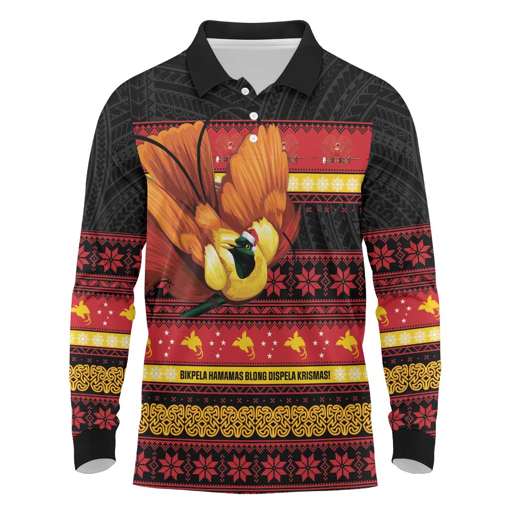 Papua New Guinea Christmas Long Sleeve Polo Shirt Bikpela hamamas blong dispela Krismas - Polynesian Pride