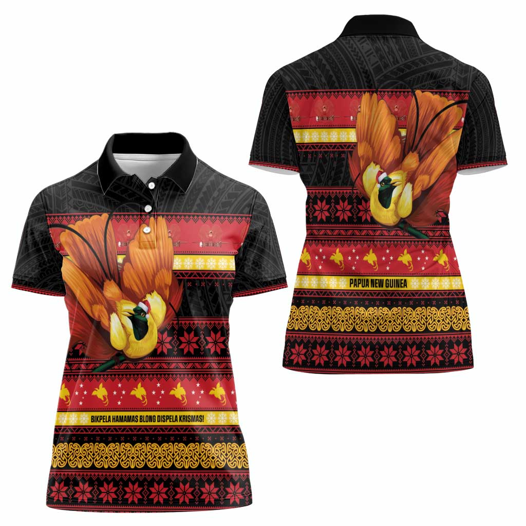 Papua New Guinea Christmas Women Polo Shirt Bikpela hamamas blong dispela Krismas - Polynesian Pride
