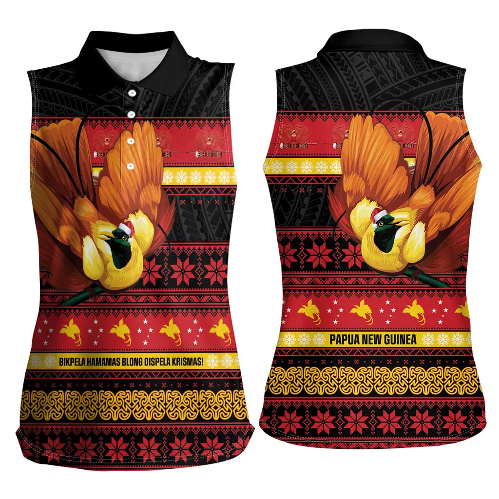 Papua New Guinea Christmas Women Sleeveless Polo Shirt Bikpela hamamas blong dispela Krismas - Polynesian Pride