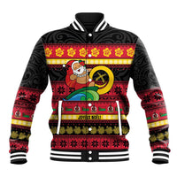 Vanuatu Christmas Baseball Jacket Joyeux Noel Surfing Santa With Boar Tusk - Polynesian Pride
