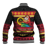 Vanuatu Christmas Baseball Jacket Joyeux Noel Surfing Santa With Boar Tusk - Polynesian Pride