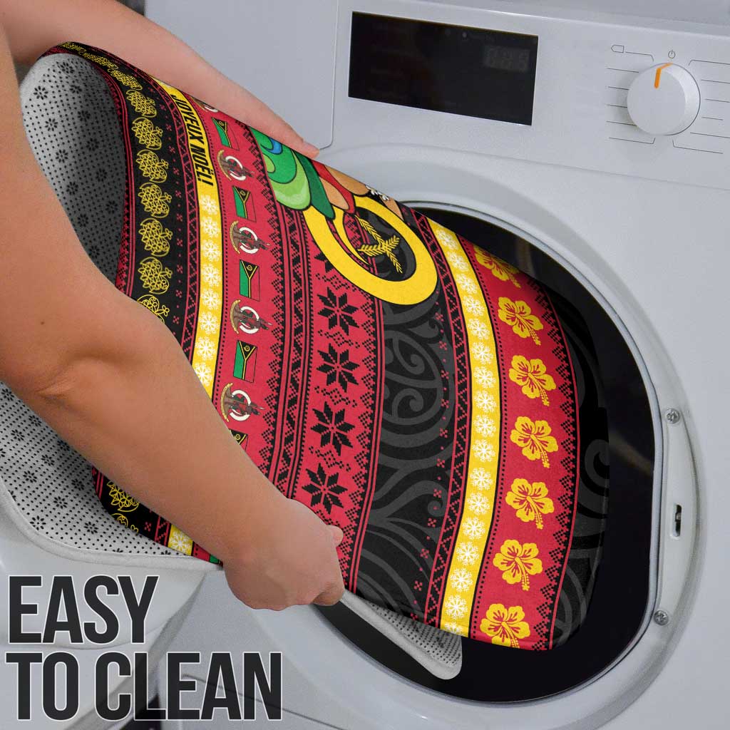 Vanuatu Christmas Bathroom Set Joyeux Noel Surfing Santa With Boar Tusk - Polynesian Pride