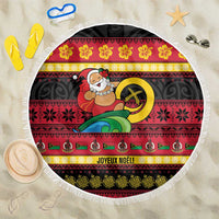 Vanuatu Christmas Beach Blanket Joyeux Noel Surfing Santa With Boar Tusk - Polynesian Pride