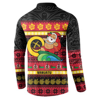 Vanuatu Christmas Button Sweatshirt Joyeux Noel Surfing Santa With Boar Tusk - Polynesian Pride