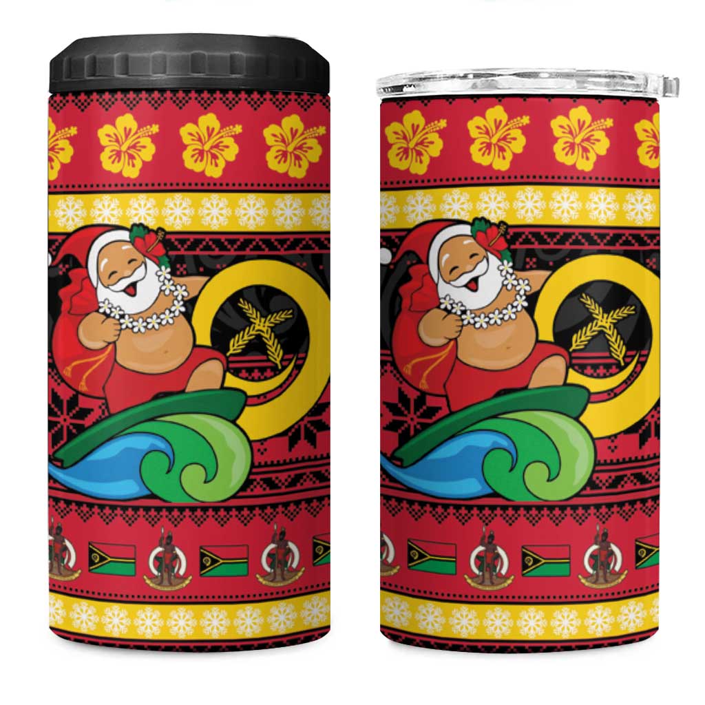 Vanuatu Christmas 4 in 1 Can Cooler Tumbler Joyeux Noel Surfing Santa With Boar Tusk - Polynesian Pride