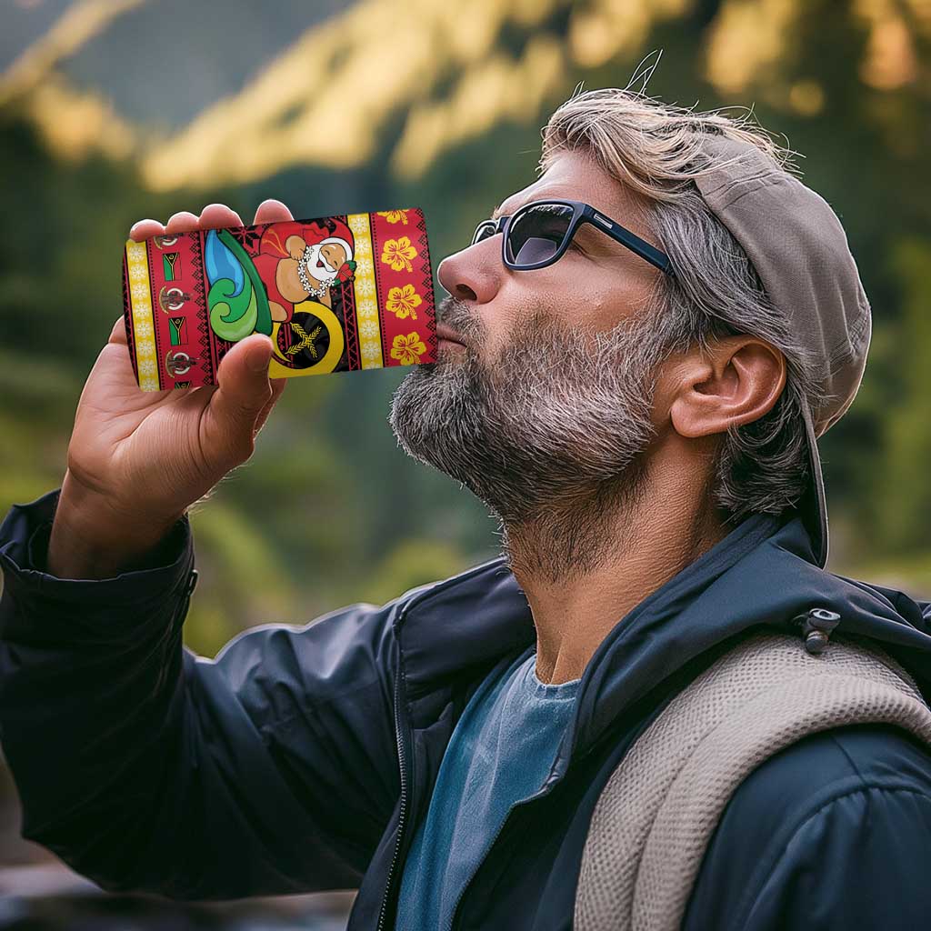 Vanuatu Christmas 4 in 1 Can Cooler Tumbler Joyeux Noel Surfing Santa With Boar Tusk - Polynesian Pride