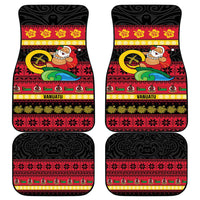 Vanuatu Christmas Car Mats Joyeux Noel Surfing Santa With Boar Tusk - Polynesian Pride
