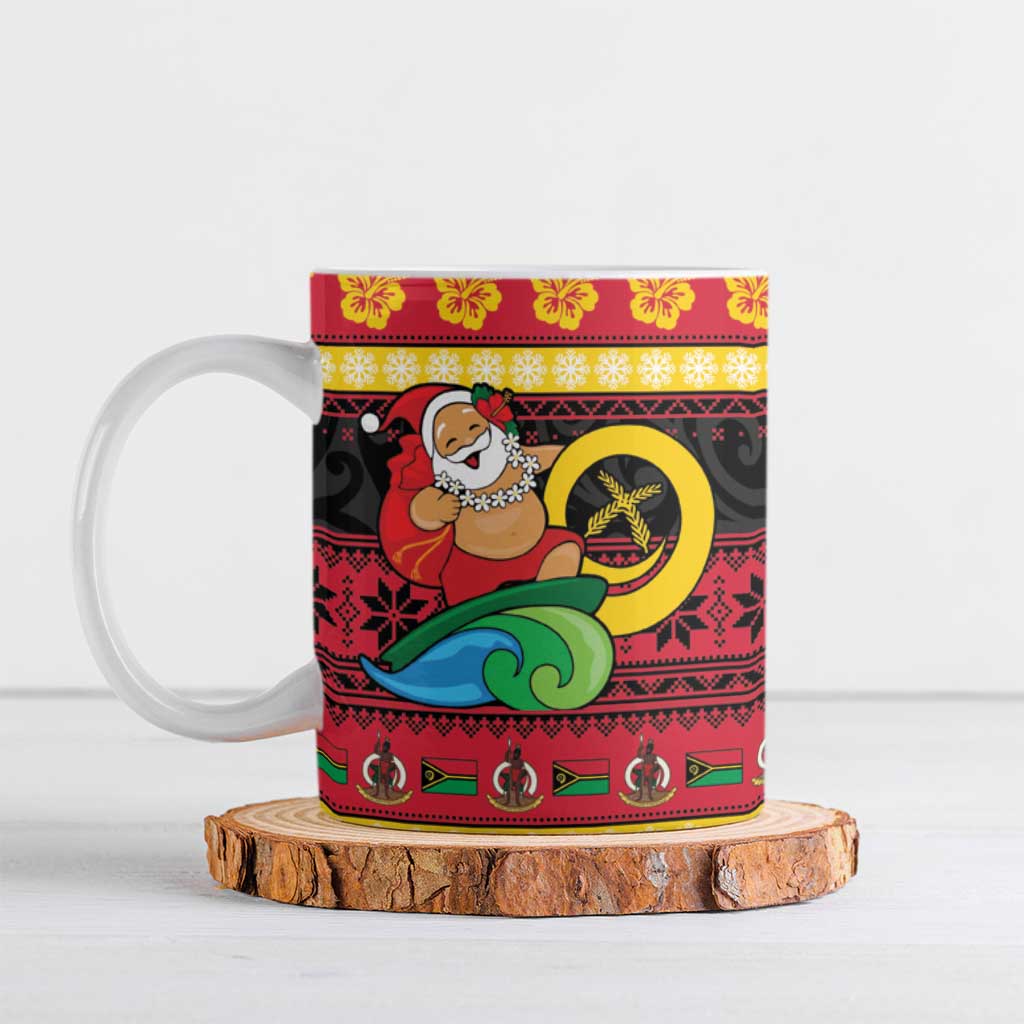 Vanuatu Christmas Ceramic Mug Joyeux Noel Surfing Santa With Boar Tusk - Polynesian Pride