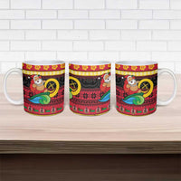 Vanuatu Christmas Ceramic Mug Joyeux Noel Surfing Santa With Boar Tusk - Polynesian Pride