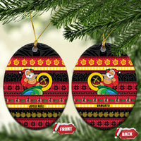 Vanuatu Christmas Ceramic Ornament Joyeux Noel Surfing Santa With Boar Tusk - Polynesian Pride